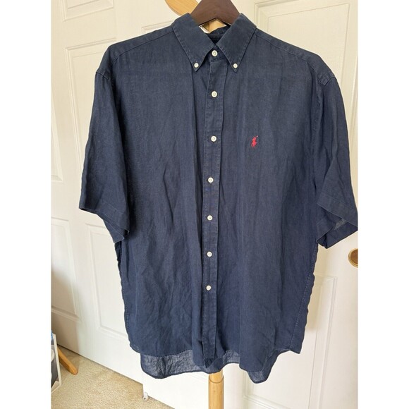Ralph Lauren Other - Ralph Lauren Mens Button Up Shirt L Classic Fit Navy Blue Linen Preppy Casual